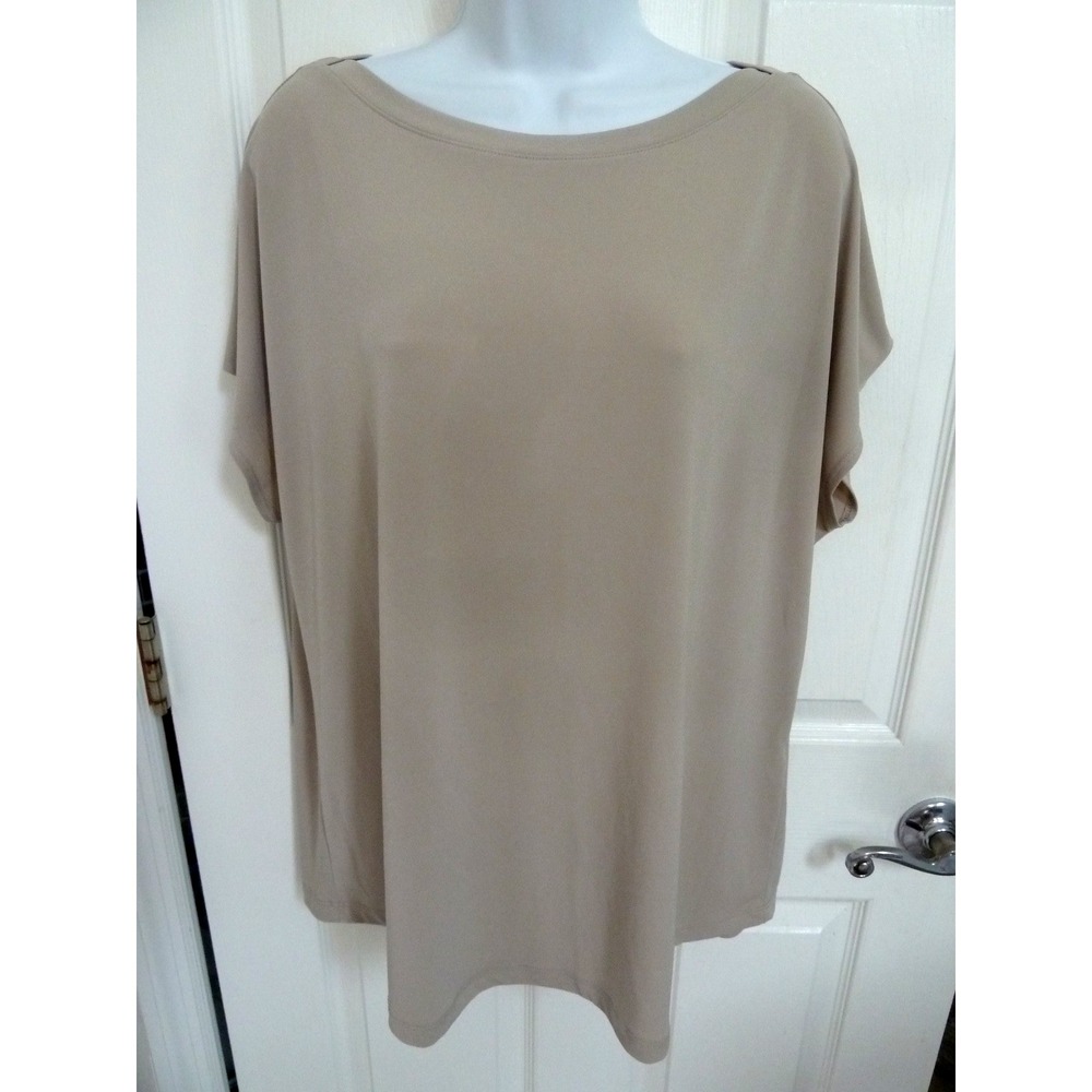 Chico's Sz 3 XL Career Pullover Blouse Boxy Boatneck Beige Sleeveless Office